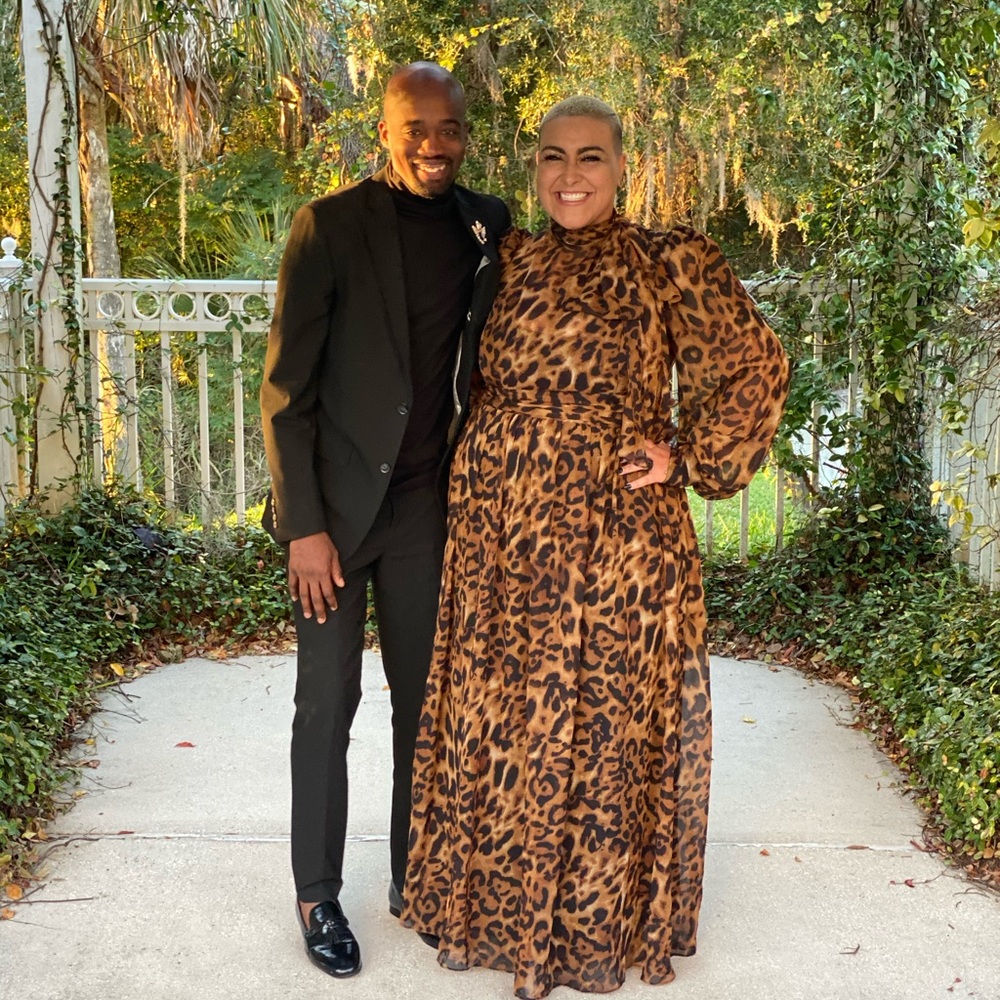 High neck leopard dress